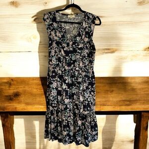 Loft- Ruffle Navy blue Paisley dress